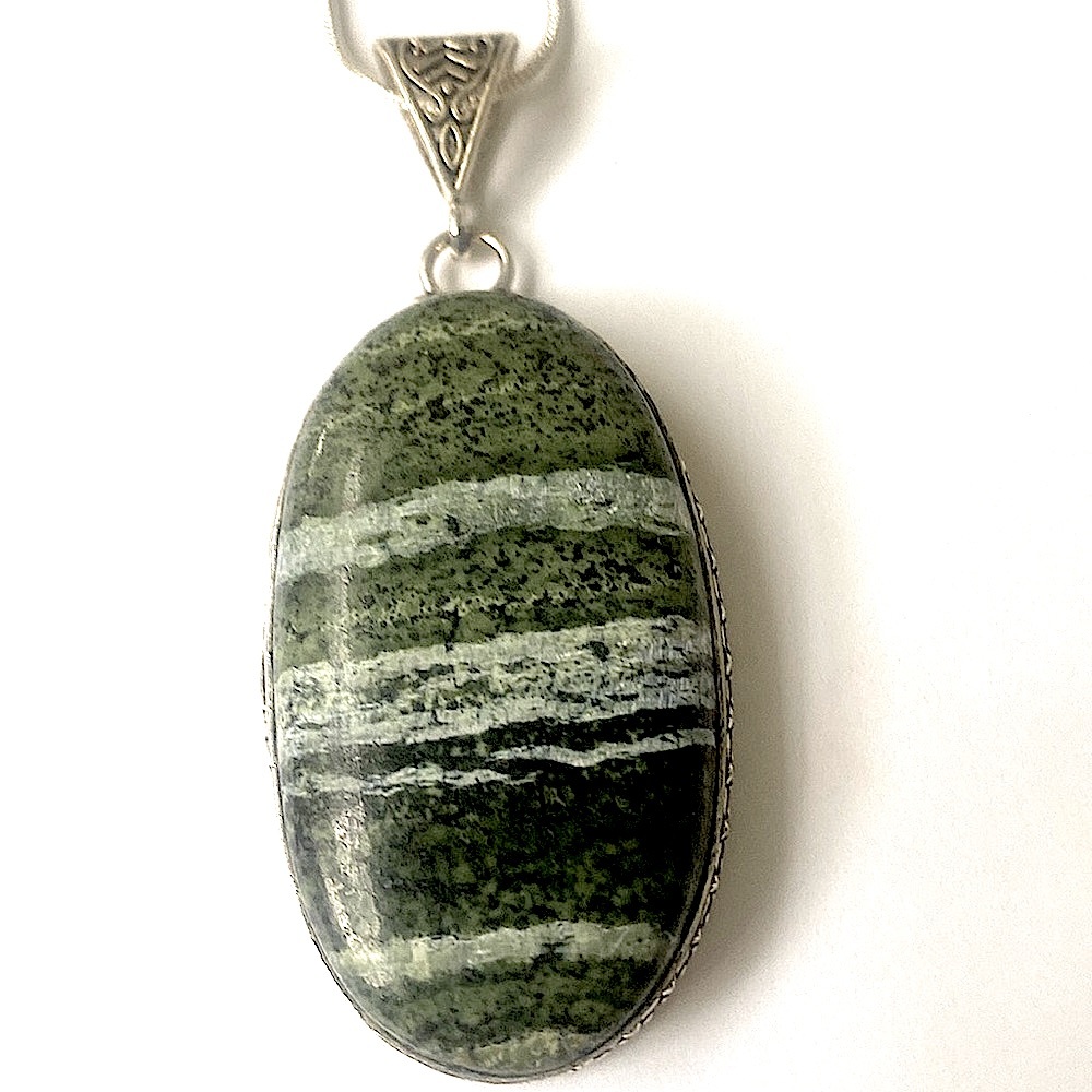 Beautiful 2 inch Green Swiss Opal pendant on a 22 inch silver chain
